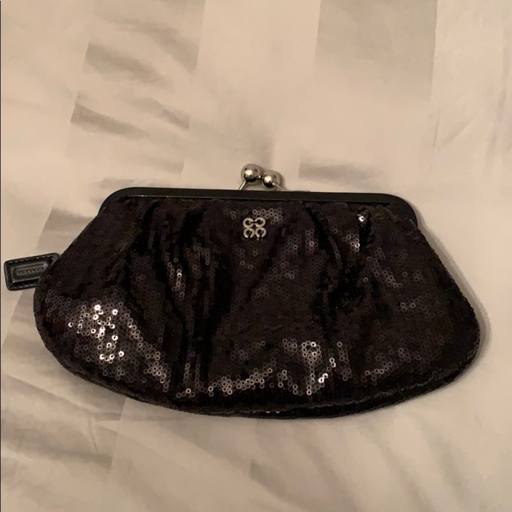 Black sequin Coach clutch